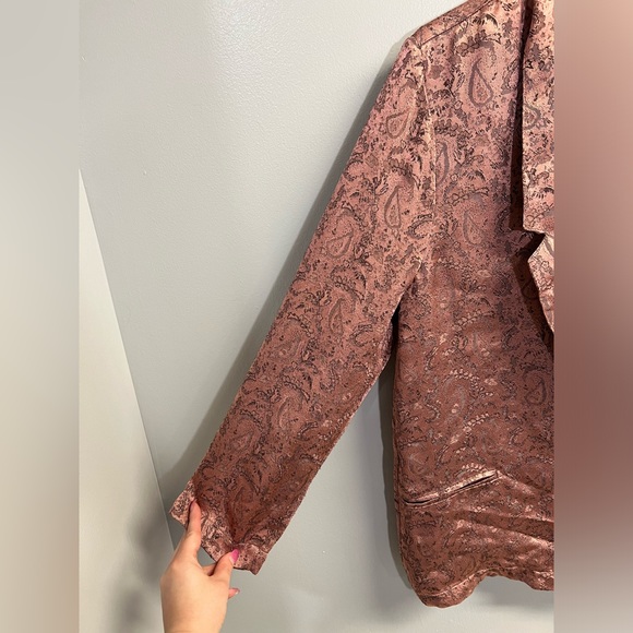 Free People Pink Silky Jacquard Button Front Oversize Blazer - Size Small - Picture 6 of 6